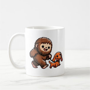 Süßer Bigfoot geht mit süßem Dachshund Kaffeetasse
