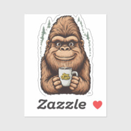 Süßer Bigfoot trinkt Kaffee  Lustiger Sasquatch  Aufkleber