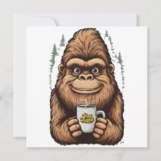 Süßer Bigfoot trinkt Kaffee Lustiger Sasquatch Einladung