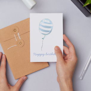 Süßer blau gestreifter Ballon - Kindergeburtstag Postkarte