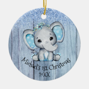 Süßer blauer Baby-Elefant 1. Weihnachten Keramik Ornament