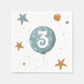 Süßer blauer Ballon-Junge zum dritten Geburtstag Serviette (Vorderseite)