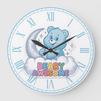Süßer blauer Bären Mond & Sterne "Beary Awesome" K Große Wanduhr