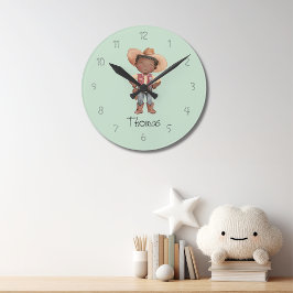 Süßer blauer Cowboy-Wanduhr für Jungen Runde Wanduhr