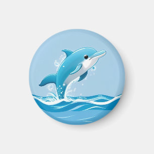 Süßer blauer Delfin spielt glücklich im Wasser Magnet