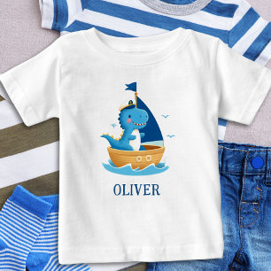 Süßer blauer Dino-Bootskapitän Baby T-shirt