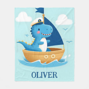 Süßer blauer Dino-Bootskapitän Fleecedecke