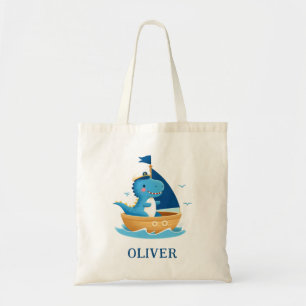 Süßer blauer Dino-Bootskapitän  Tragetasche
