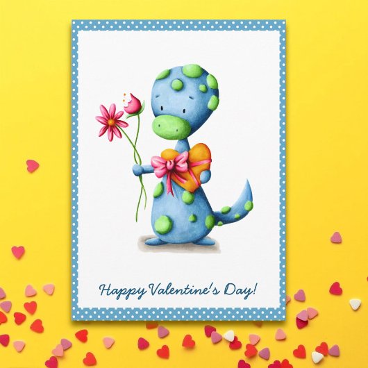 Süßer blauer Dino Valentinstag Karte