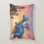 Süßer blauer Drache fliegt über Schloss Dekokissen (Vorderseite(Vertikal))