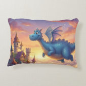 Süßer blauer Drache fliegt über Schloss Dekokissen (Rückseite)