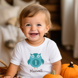Süßer blauer Eulenjunge Name Erster Geburtstag Bla Baby T-shirt