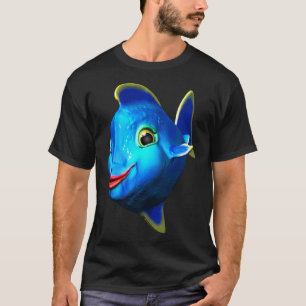 Süßer blauer Fisch Cartoon 3D Digitalkunst T-Shirt