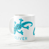 Süßer blauer Gecko-Echsen-Kindername Kaffeetasse (Vorderseite Links)