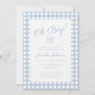 Süßer blauer Gingham-Schleifen-Junge-Baby-Party Einladung