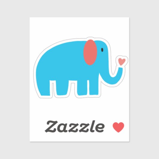Süßer blauer großer Cartoon-Elefant mit Herz Aufkleber (Blatt)