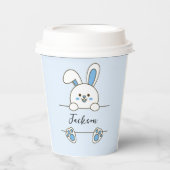 Süßer blauer Hase-Boy zum ersten Geburtstag Pappbecher (Vorderseite)