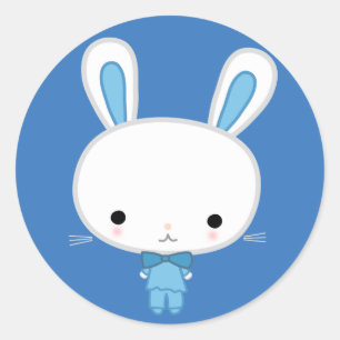 Süßer blauer Kawaii-Hase Runder Aufkleber