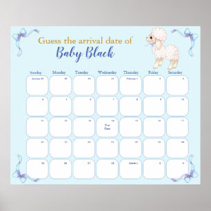 Süßer blauer Lamm-Baby-Shower-Termin-Kalender Poster