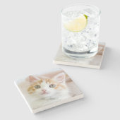 Süßer blauer mit Augen Kitty Steinuntersetzer (Seitenansicht)