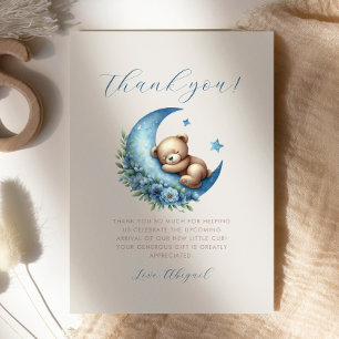 Süßer blauer Mond Teddybär Baby Shower Dankeschön Einladung
