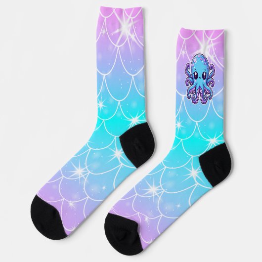 Süßer blauer Oktopus Socken (Linkes Detail)