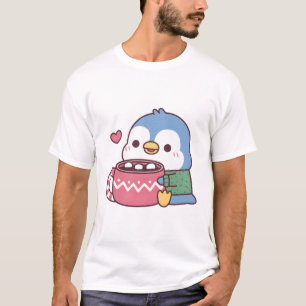 Süßer blauer Pinguin liebt heiße Schokolade mit Ma T-Shirt