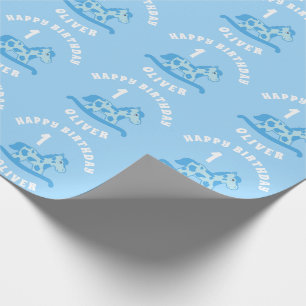 Süßer blauer Schaukelpferd-Junge 1. Geburtstag  Geschenkpapier