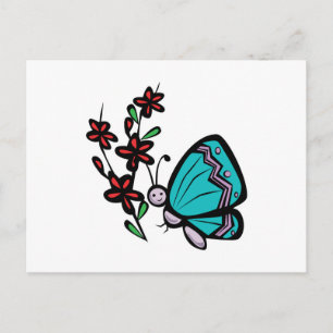 süßer blauer Schmetterling und Blumen Postkarte