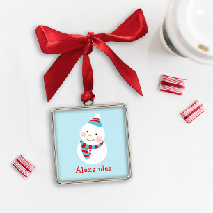 Süßer blauer Schneemann Kinder Name Weihnachten An Silbernes Ornament