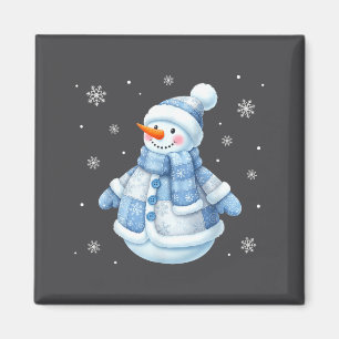 Süßer blauer Schneemann mit Schneeflocken Winter W Magnet