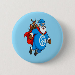 Süßer blauer Superheld Santa Claus Weihnachtsstick Button