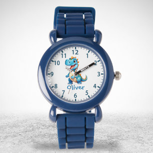Süßer blauer T-Rex-Dinosaurier personalisiert Armbanduhr