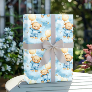 Süßer blauer Teddybär Baby Boy Shower Geschenkpapier
