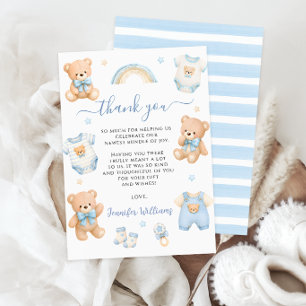 Süßer blauer Teddybär Boho-Kleidung Baby-Junge-Sho Dankeskarte