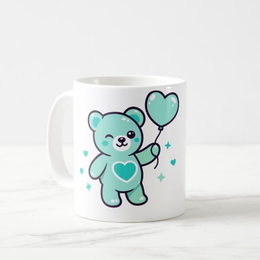 Süßer blauer Teddybär mit Herz Liebe Kaffeetasse (Vorderseite Links)
