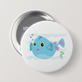Süßer blauer tropischer Fisch mit rosa Flossen Button (Vorne & Hinten)