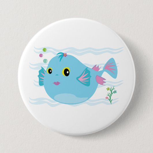 Süßer blauer tropischer Fisch mit rosa Flossen Button (Vorderseite)