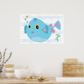 Süßer blauer tropischer Fisch rosa Flossen Poster (Küche)