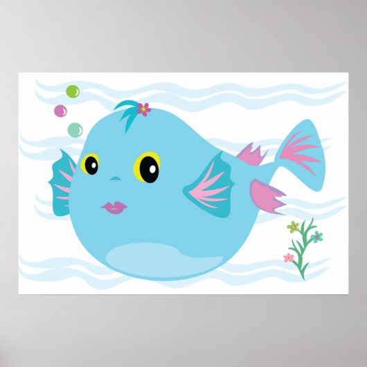 Süßer blauer tropischer Fisch rosa Flossen Poster (Vorne)