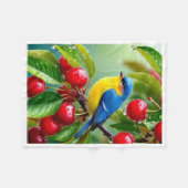 Süßer blauer Vogel und Kirschen Wurfdecke Fleecedecke (Vorderseite (Horizontal))