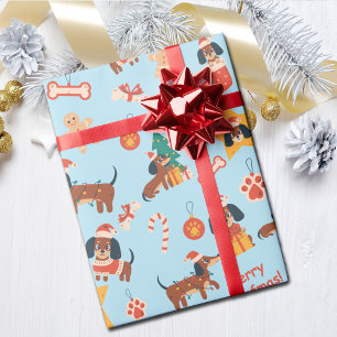 Süßer blauer Weihnachts-Dachshund Frohe Woofmas Geschenkpapier