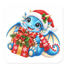 Süßer blauer Weihnachts-Drache-Aufkleber