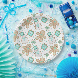 Süßer blauer Weihnachts-Gingerbread-Mann Pappteller