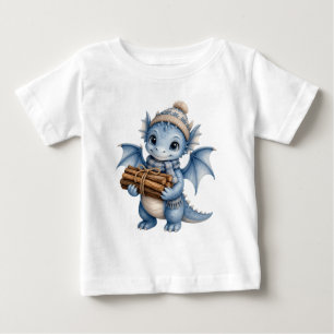 Süßer blauer Winter-Babydrache mit Feuerholz für K Baby T-shirt