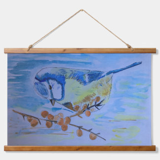 süßer Blaumeisen-Vogel Wandteppich Mit Holzrahmen
