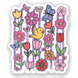 Süßer Blumen-Garten-Doodle-Aufkleber Vogel Schmett Aufkleber
