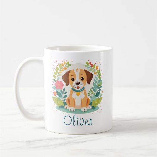 Süßer Blumenhund Welpe Kaffeetasse (Links)