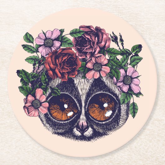 Süßer BlumenLemur Runder Pappuntersetzer (Vorderseite)
