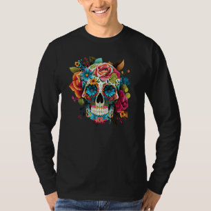 Süßer blumiger Zuckerschädel, farbenfroher Tag der T-Shirt
